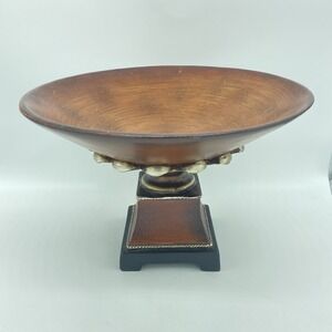 Vintage Style Wooden Pedestal‎ Bowl Centerpiece Rustic Farmhouse Decor 10.75"